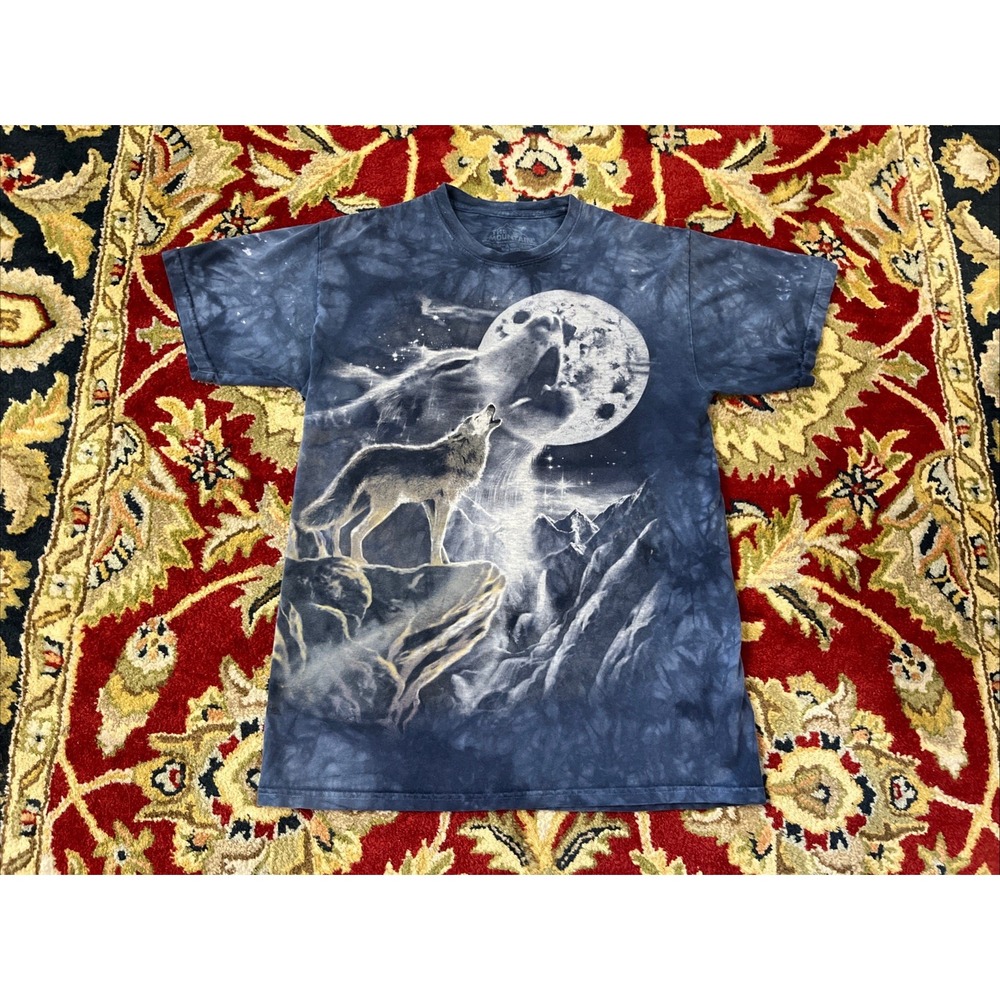 Vtg The Mountain M Wolf Howling Moon Tie Dye T-Shirt Napoleon Dynamite Cotton